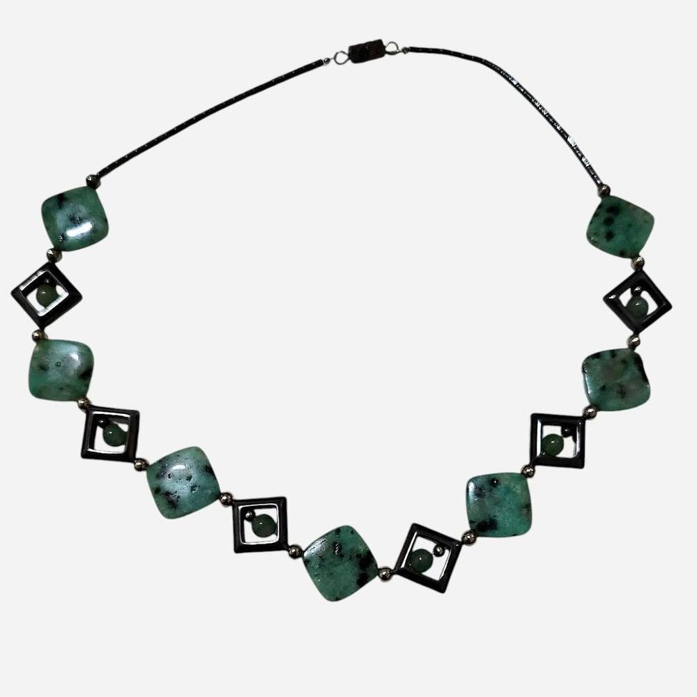 Contemporary statement necklace with green stone beads
